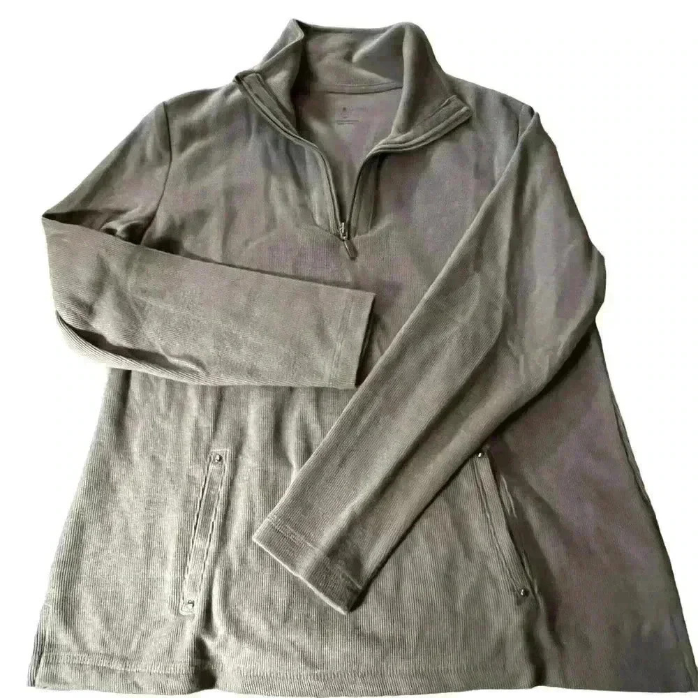 Karen Scott Women's Sz‎ M Sport Knit Pullover 3/4 Zip Neck With Pockets